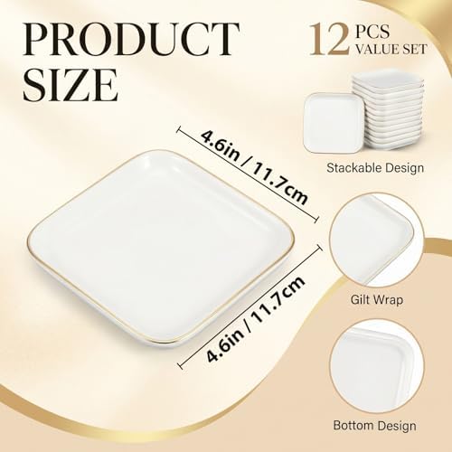 12 Pack Ceramic Jewelry Trays, 4.6 Inch Decorative Trinket Dish Set for Vanity Organizer & Bathroom Decor, Birthday Gifts for Women - Image 2