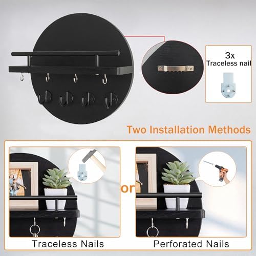 10.2" Key Holder Wall Mount with Shelf & Mail Organizer, 8 Hooks Black - Image 7