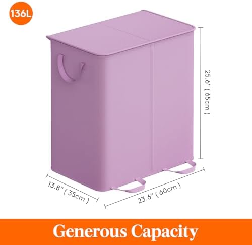Lifewit Double Laundry Hamper with Lid, Removable Laundry Bags, Purple - Image 5