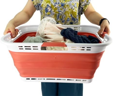 SAMMART 42L (11 Gallon) Collapsible Plastic Storage Basket - Foldable Pop Up Storage Container/Hamper - Portable Laundry Organizer - Space Saving (White/Blush Pink, 42L (Style A)) - Image 6