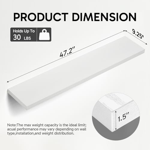 BAYKA White Floating Shelves 47.2in, Set of 2, Wall Mounted for Wall Decor - Image 3