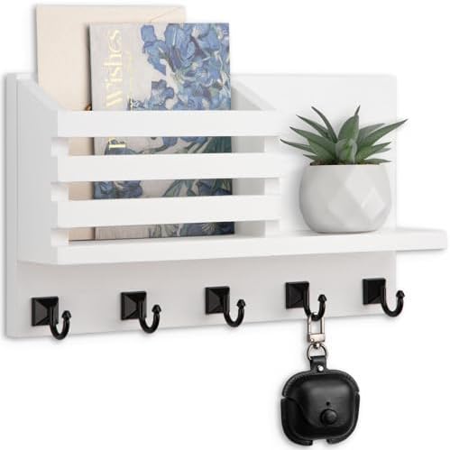 Key Holder Wall Mount, Mail Organizer for Wall with 5 Square Key Hooks by Lucundm
