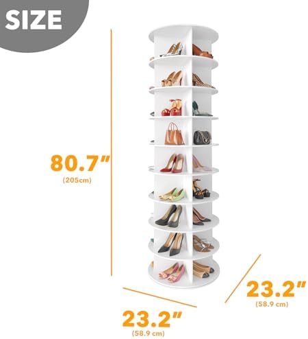SpaceAid 9 Tier Rotating Shoe Rack Tower, Spinning Shoe Display Lazy Susan, Revolving 360 Shoe Rack Storage Round Carousel, Vertical Handbag Rotate Shoes Closet Organization (9-Tier White) - Image 2