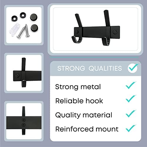 Coat Rack Wall Mount – 6 Inch Stainless Steel Hook Rail with 2 Double Coat Hooks for Hanging – Wall Mounted Entryway Organizer for Coats, Hats, Bags, Towels, Robes, Closet or Bathroom - Black 2 Pack - Image 3