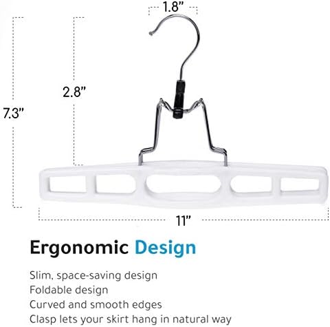 Premium Skirt Hangers 2-Pack - Thin Space-Saving Skirt Hanger Set with Clamp, Pant Hanger 2-Piece Set, Shorts Hangers with Heavy-Duty Locking Clasp, Multipurpose Quality Jean Hangers Set (White, 2) - Image 7