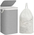 STORAGE MANIAC Metal Frame Laundry Hamper with Lid, 23.7 Gal Tall Laundry Baskets with Removeable Bag, Large Clothes Hamper with PU Tag, Laundry Bin for Dorm, Collage, Bathroom, Bedroom, Gray by STORAGEMANIAC