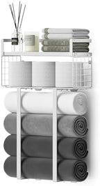Towel Racks for Bathroom, Bathroom Shelf Over Toilet,Floating Shelves with Towel Rack Paper Holder Storage Basket,Floating Shelves for Wall Decor,White by XstydesDreamworks