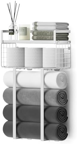 Towel Racks for Bathroom, Bathroom Shelf Over Toilet,Floating Shelves with Towel Rack Paper Holder Storage Basket,Floating Shelves for Wall Decor,White by XstydesDreamworks