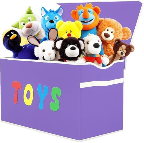 YOLOXO Toy Box Chest, Collapsible Sturdy Storage Bins with Lids, Extra Large Kids Toy Storage Organizer Boxes Bins Baskets for Kids, Boys, Girls, Nursery Room, Playroom, Closet (Classical Purple) by YOLOXO