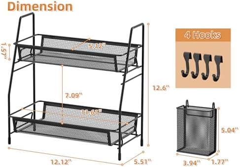2 Tier Bathroom Countertop Organizer, Vanity Storage Shelf, Small, Black - Image 6