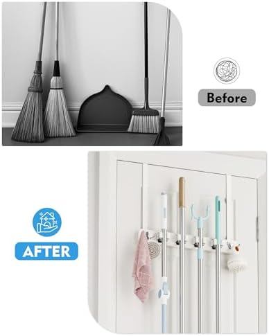 BS-VOG Over the Door Broom and Mop Holder, Broom Hanger, 4 Slots & 4 Hooks - Image 5