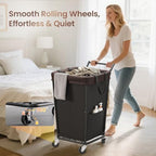 160L Laundry Hamper with Wheels and Handle, 2-Section Rolling Hamper for Laundry, Large Laundry Basket with Wheels, Rolling Laundry Basket Clothes Hamper for Home, Bathroom and Dorm(Black) - Image 3