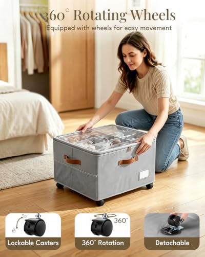 Shoe Organizer for Closet with Wheels - 2 Pack Shoe Storage Box Bin Cubes - Image 2