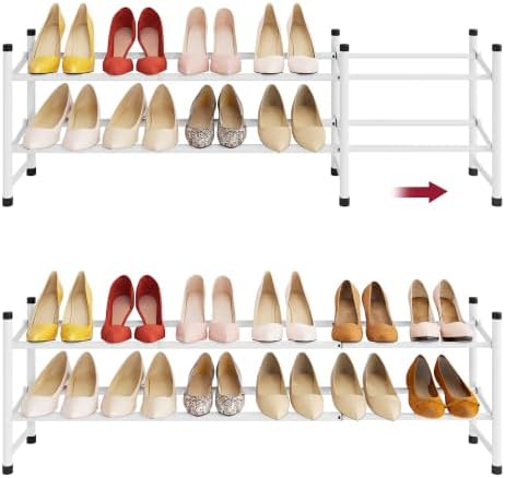 Tajsoon Expandable Shoe Rack for Closet 2 Tier, 28“-41“Stackable, White by Tajsoon