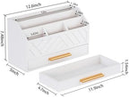 dreampossible white Wood Desk Organizer and Accessories with Drawer, Bill Mail Organizer and File Mail Holder for Office Supplies, Modern Desk Accessories & Workspace Organizers for Desk Organization - Image 3