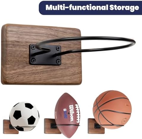 Basketball Holder Wall Mount, Solid Wood Ball Holder for Storage Soccer Volleyball Football Autograph Ball Metal, Basketball Rack Display for Boys Sports Accessories Organizer & Wall Decor - Image 3
