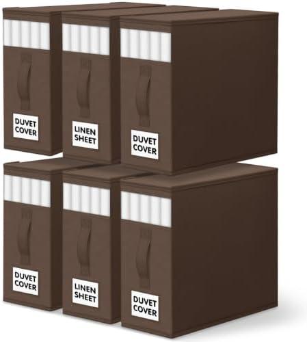 WOWBOX Sheet Organizers and Storage,Closet Bed Sheet Organizer Under Bed Storage and Organization with Label Cards & Clear Window for Bedding Sheets,Duvet Covers,Blankets (6 Pack，Brown) by WOWBOX