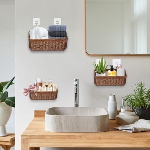 Wicker Wall Baskets Set of 2, Decorative Hanging Organizer for Kitchen, Living Room, Garage, Bathroom, Door Storage and Organizing - Image 6