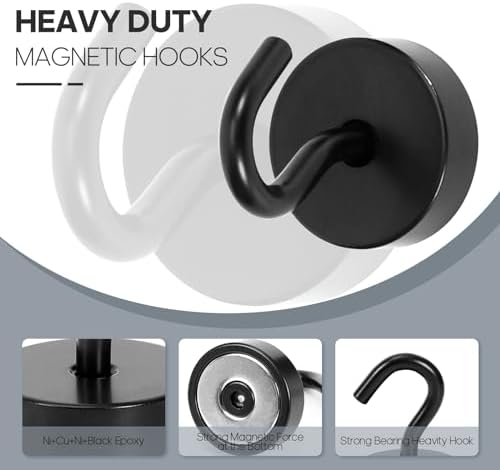 Neosmuk Magnetic Hooks Steel Tube Design for Cruise,40lb+ Black,10 Pack - Image 5
