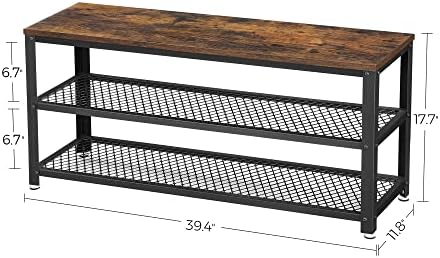 VASAGLE 3-Tier Shoe Rack, Storage Bench with Metal Mesh Shelves and Seat - Image 3