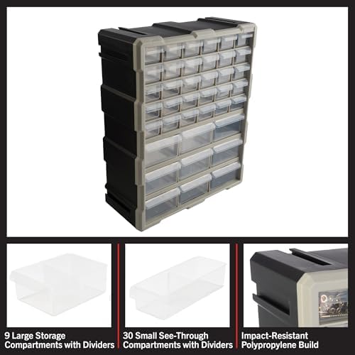 Stalwart 39-Drawer Plastic Small Parts Organizer, Black - Image 3
