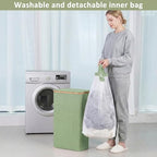 iEGrow 65L Slim Laundry Hamper, Narrow Laundry Basket with Lid,Foldable Clothes Hamper with Bamboo Frame,Hamper Basket with Removable Inner Bag for Laundry Room Bedroom College Dorm,17.17 Gals Green - Image 6