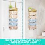 HapiRm Towel Racks for Bathroom Storage - 6 Tier Over The Door & Wall Mount Rolled Towel Storage Organizer Holder with Metal Shelf Basket for Small Bathroom, Camper, Rv - Gold, Patented - Image 3