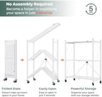 DEANIC 3 Tier Foldable Storage Shelves with Wheels, Large Capacity Shelving Unit, Freestanding Metal Wire Shelf Rack, No Assembly Organizer Rack for Garage Kitchen, Basement, Pantry(White Pack of 2) - Image 5