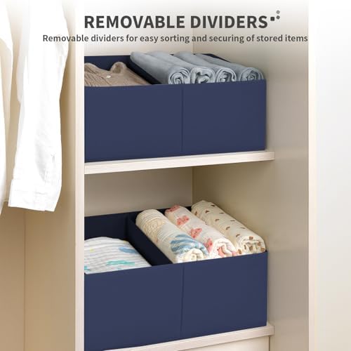 DIMJ Large Closet Shelf Organizer Bins 8Packs with Handles and Divider, Fabric Trapezoid Storage Baskets, Foldable Clothes Containers Box for Shelf, Towel, Book, Toy, Purse, Hats, Navy Blue - Image 3