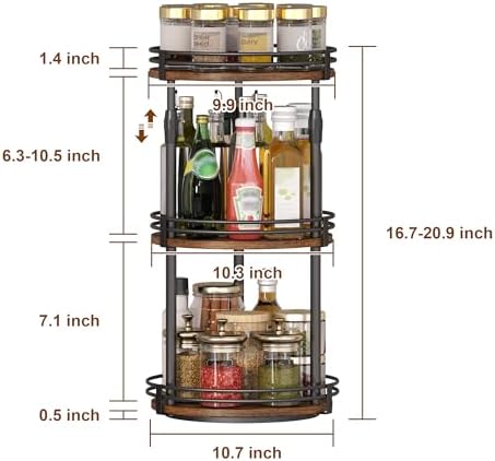 Across-Star Lazy-Susan-Organizer-Spice-Rack, 3-Tier Rotating Spice Organizer For Cabinet Pantry, Seasoning Holder Shelf With Adjustable Height, Kitchen Counter Shelf Countertop Organzier - Image 4