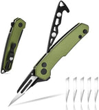Folding Box Cutter Utility Knife, Green Aluminum, Pocket Clip + 5 Blades by Unknown