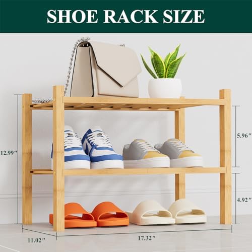 Smiry Bamboo Shoe Rack, 8 Vertical Slats, 2 Tier - 17.3" Wide, Natural - Image 2