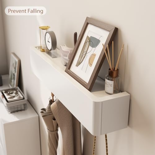 CycleCrew Solid Wood Wall Mounted Coat Rack with Shelf Hooks - Modern Floating Shelves with 5 Hidden Hooks, Heavy Duty Entryway Coat Key Holder Hanger for Hallway Bathroom Bedroom Home Decor - Image 5