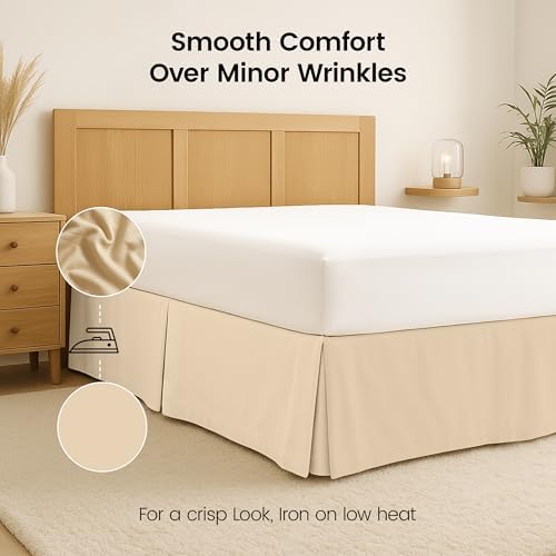 Twin Bed Skirt, Hides Under-Bed Storage 15 Inch Drop, Pleated, Beige - Image 6