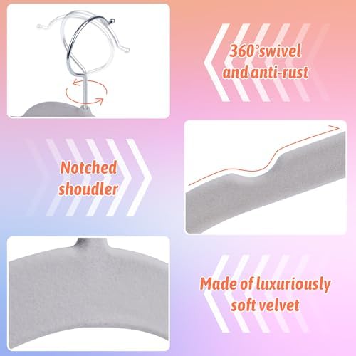 Sishynio Velvet Hangers 30 Pack, Non-Slip Slim Felt Hangers Multicolor | Space-Saving Closet Organization; Flocked Surface; 360° Swivel Hooks; For Shirts, Coats, Dresses, Blouses - Image 3
