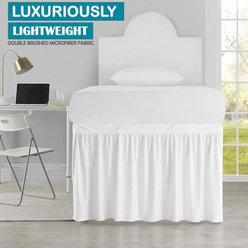Dorm Room Bed Skirt, Twin XL - 30 inch Drop, Dust Ruffled Bed Skirt for College Dorms, 100% Microfiber - White - Image 2