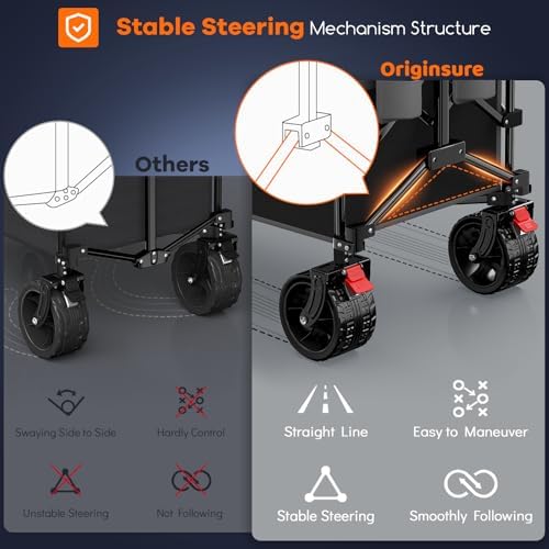 Originsure 300L Beach Wagon Cart Foldable with Big Wheels,560lbs,Grey&Black - Image 5