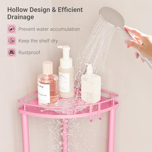 ELYKEN Corner Shower Caddy Standing, 4 Tier Metal Shower Organizer, Pink - Image 6