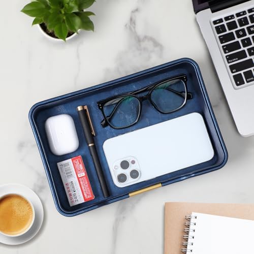 PU Leather Valet Tray, Nightstand Organizer, Catchall Tray, Blue - Image 6