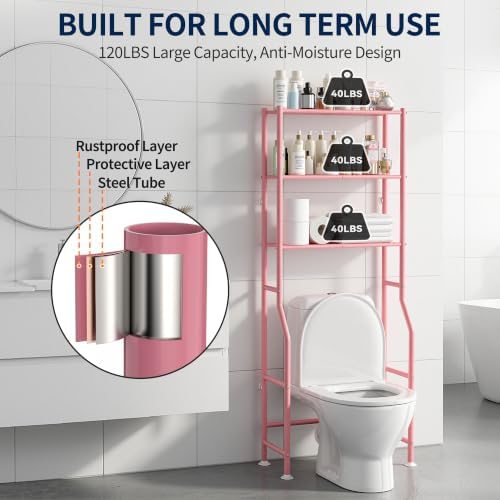Livilord 3-Tier Over Toilet Storage Rack, Anti-Wobble, Pink - Image 5
