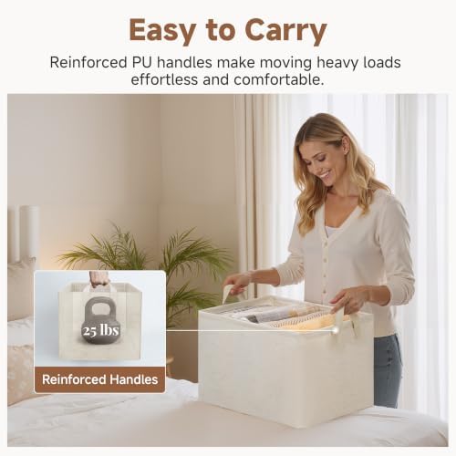 StorageWorks Linen Closet Storage Bins, 45L Storage Baskets, Beige, 2-Pack - Image 6