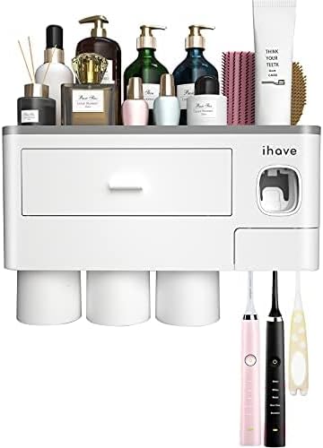 iHave Toothbrush Holders Wall Mounted with Toothpaste Dispenser & 3 Cups - Image 8