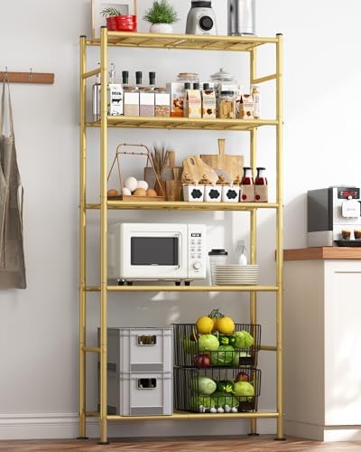 Sakugi Storage Shelves - 5 Tier Shelf Organizer, Heavy Duty Garage Shelving Unit with Leveling Feet, Stable Metal Shelves Organizer for Pantry, Kitchen and Closet, 33.0" W x 12.6" D x 72.0" H, Gold - Image 2