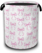 Pink Bow Laundry Hamper,Laundry Baskets,Waterproof Oxford Cloth Toy Storage for Bedroom,Bathroom,Nursery,16x20.8 Inch by Unknown