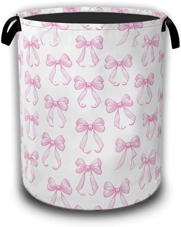 Pink Bow Laundry Hamper,Laundry Baskets,Waterproof Oxford Cloth Toy Storage for Bedroom,Bathroom,Nursery,16x20.8 Inch by Unknown