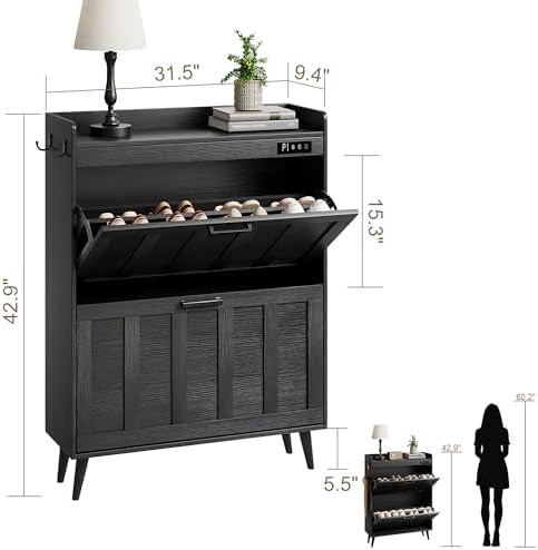 ChooChoo Shoe Storage Cabinet with 2 Flip Drawers and Deodorizer - Image 3