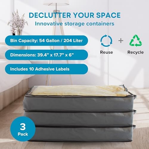 SmartCube Underbed Storage Bag 3 Large Under-the-Bed Storage Bins with Reinforced Handles Foldable Under-Bed Storage Bags and Containers by NestNeatly | Large Containers with Reinforced Handles, Foldable Underbed Storage Organizer for Clothing, Blanket... - Image 2