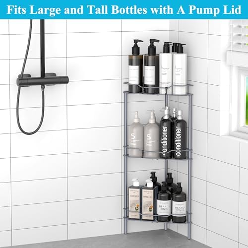 HuggieGems Metal Floor Standing Corner Shower Caddy, Dark Gray, 3 Tier - Image 7