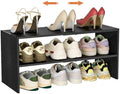 Black Shoe Rack Organizer for Closet, 2-Tier Expandable Shoe Shelf, Stackable Iron Wood Combination Small Shoe Racks Shelves for Closets, Entryway,Small Space,Hallway,Garage,6-12 Pairs by Cidaziya