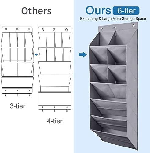 FENTEC 2 Pack Over the Door Shoe Organizer, Hanging Shoe Organizer, 6-Tier Large Deep Pockets Door Shoe Rack with 3 Hooks Shoe Organizer for Shoes, Sneakers, and Home Accessories, Grey - Image 2